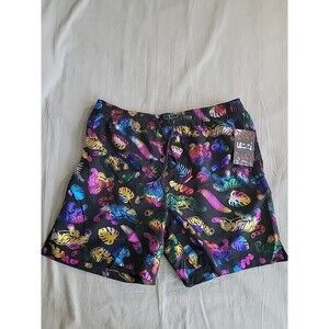 Uzzi Mens XL 34x6 Swim Shorts Trunks Swimsuit Black Iridescent Tiger Feather NEW